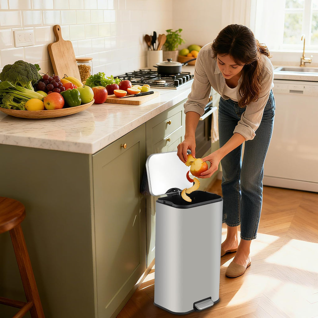 5.2 Gallon Brushed Stainless Steel Trash Can with Soft-Close Lid Y457438