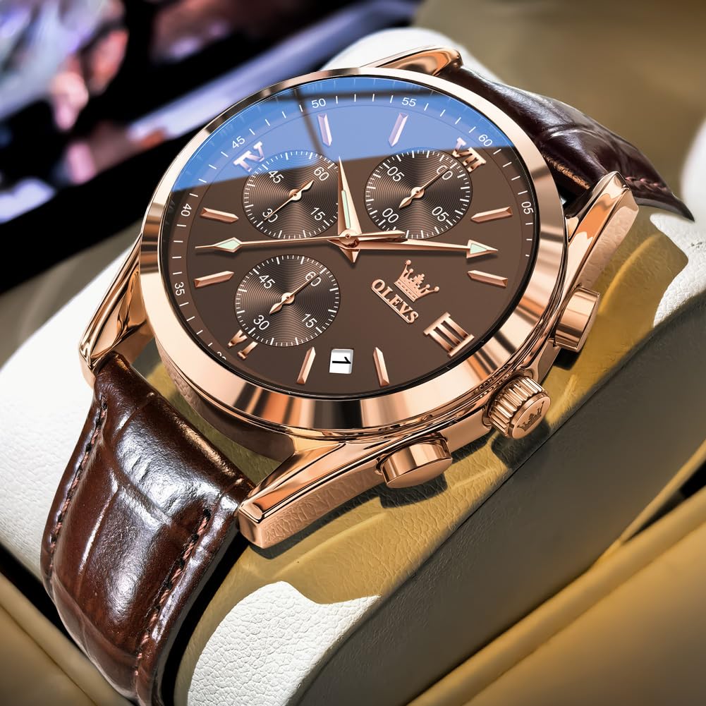 Mens Leather Quartz Brown Wrist Watch B45720