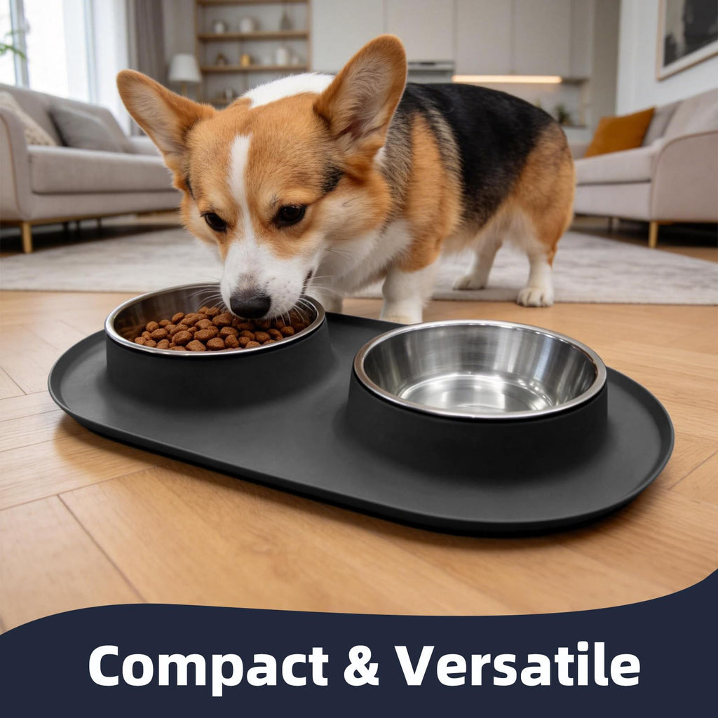 Stainless Steel Cat Food Bowls with Non-Slip Mat, 1.5 Cups Each K548740