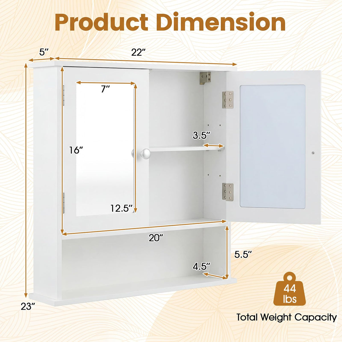 Wall Mounted Mirror Medicine Cabinet with Doors and Shelves J48929