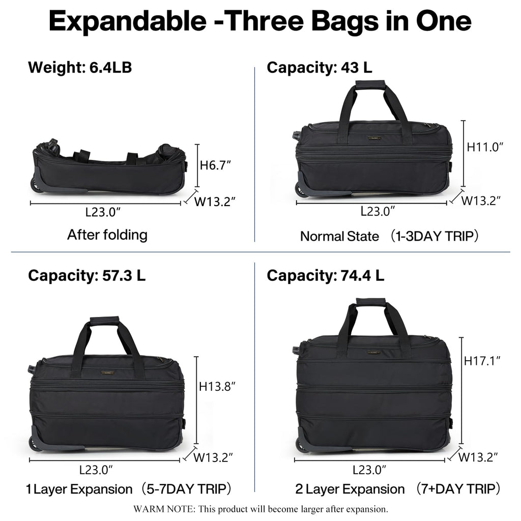 Expandable Carry On Luggage with Wheels Foldable Duffle Bag C1807