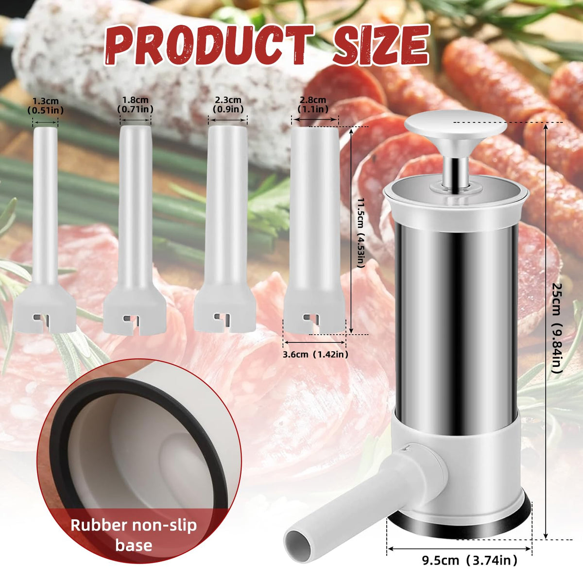 2.2lb Stainless Steel Sausage Stuffer with 4 Stuffing Tubes H744