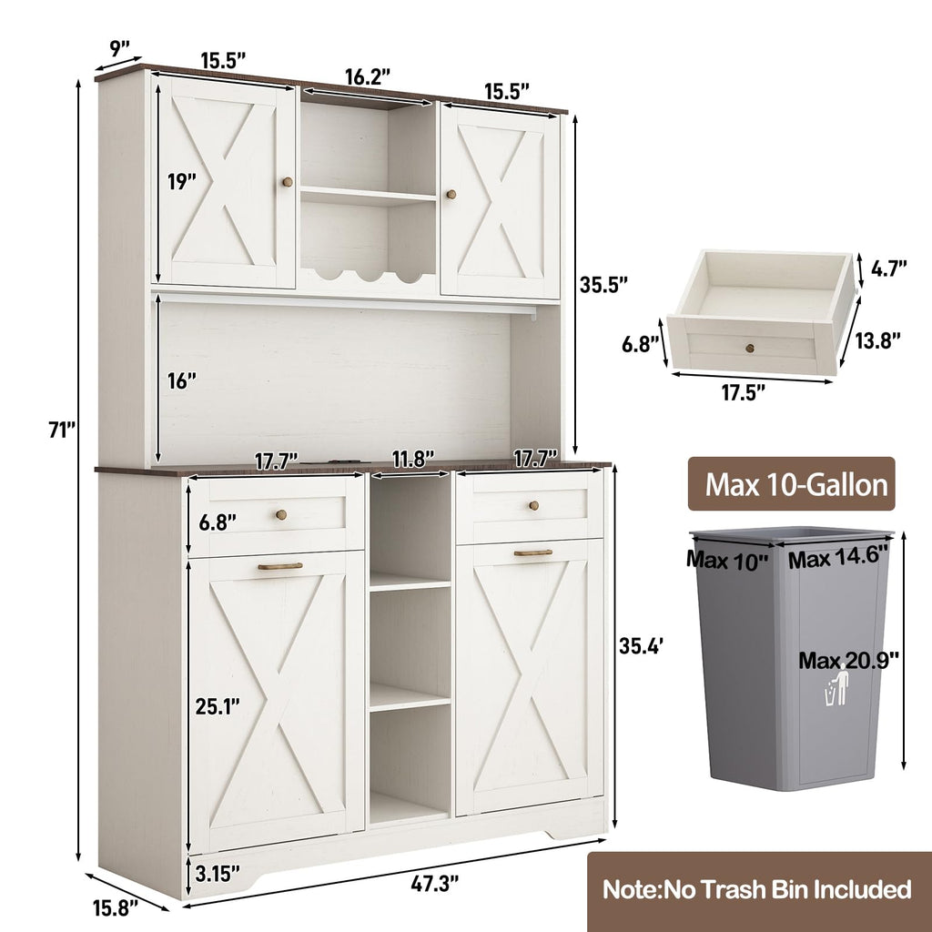 White Kitchen Pantry Storage Cabinet with Power Outlets and Two Drawers X18964