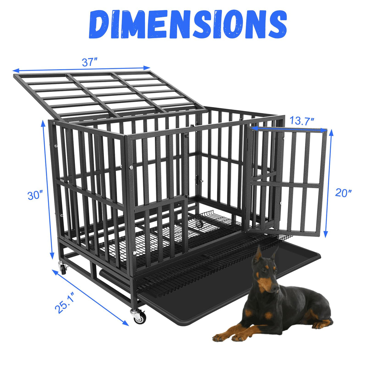 37" Heavy Duty Metal Dog Crate with Removable Tray C2941