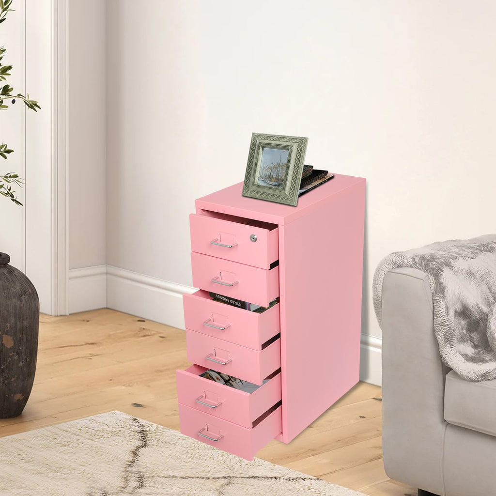 6 Drawer Lockable Metal Mobile File Cabinet with 4 Wheels X71291