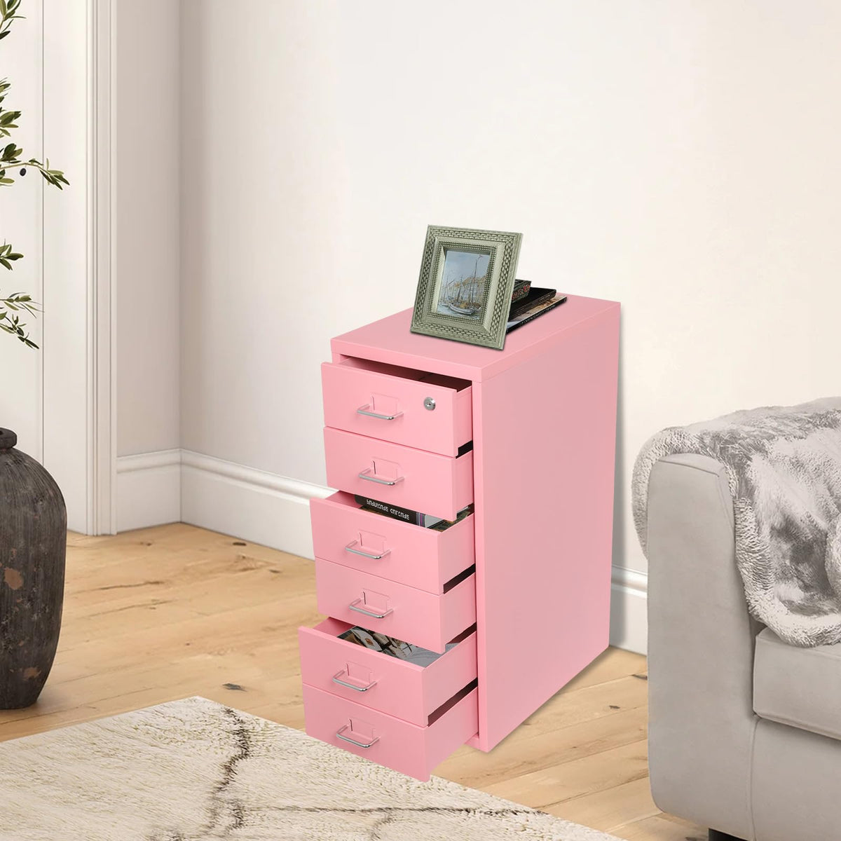 6 Drawer Lockable Metal Mobile File Cabinet with 4 Wheels X71291