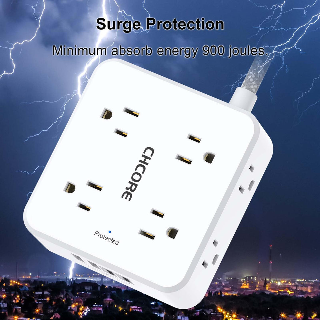 5Ft Braided Extension Cord Power Strip with 8 Outlets and 4 USB Ports, White W1257