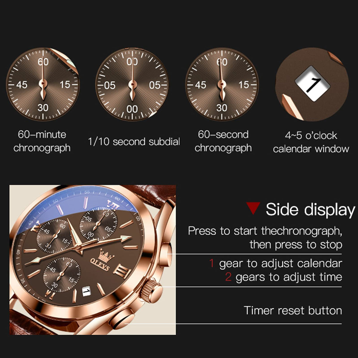 Mens Leather Quartz Brown Wrist Watch B45720