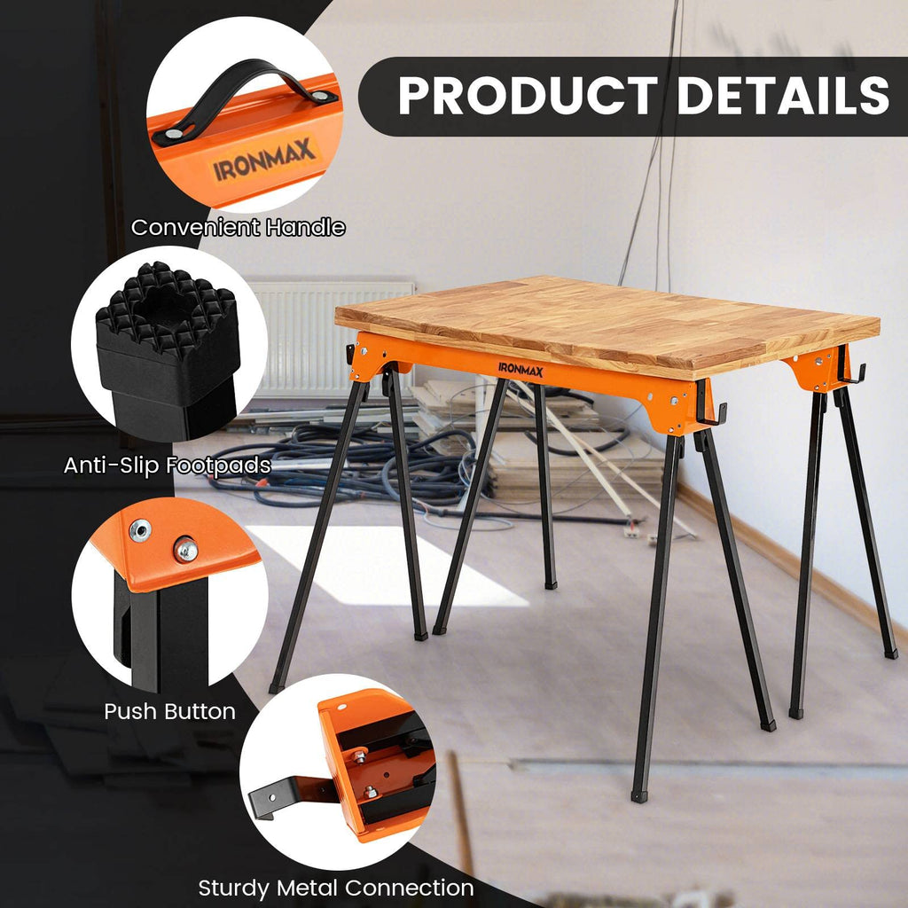 Folding Saw Horses 2 Pack 2644 LBS Capacity with Hooks F5096