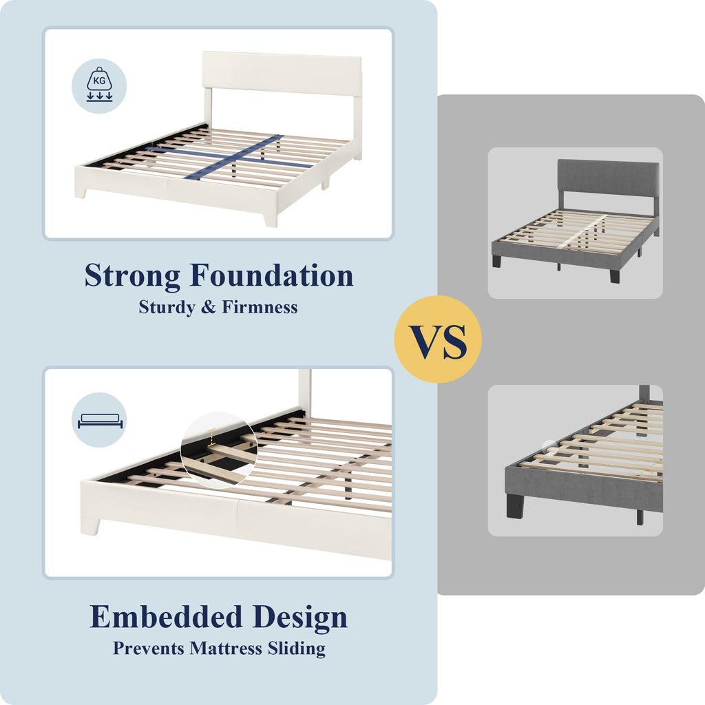 Queen Size Upholstered Bed Frame with Adjustable Headboard H616372