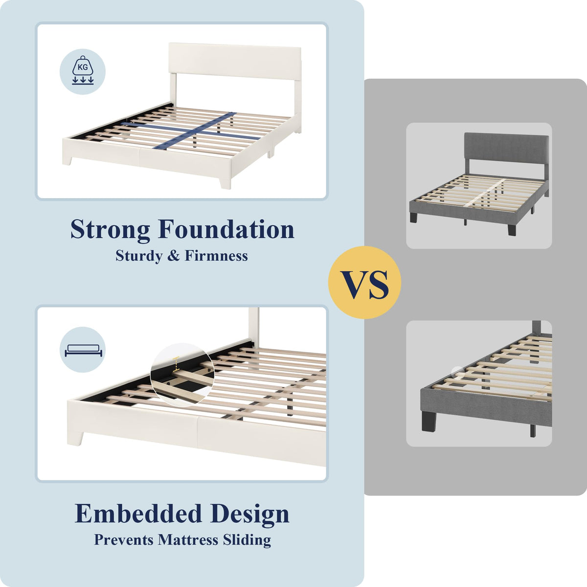 Queen Size Upholstered Bed Frame with Adjustable Headboard H616372
