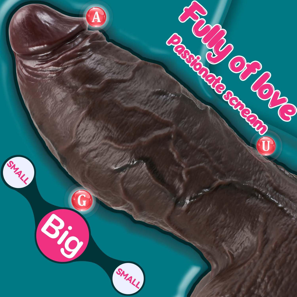 9.4 Inch Girth Black Curved Dual Density Dildo with Suction Cup V87354