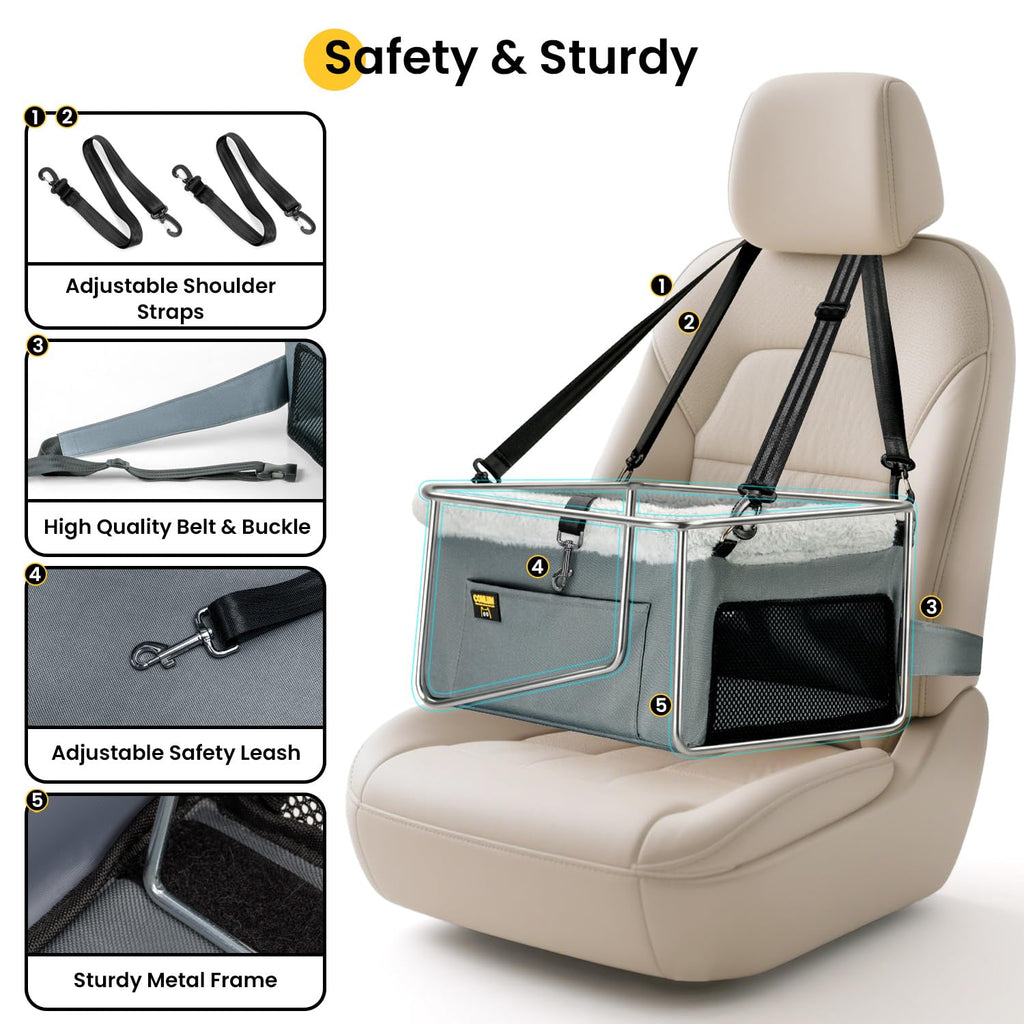 Dog Car Seat Booster Steel Frame Grey X475269