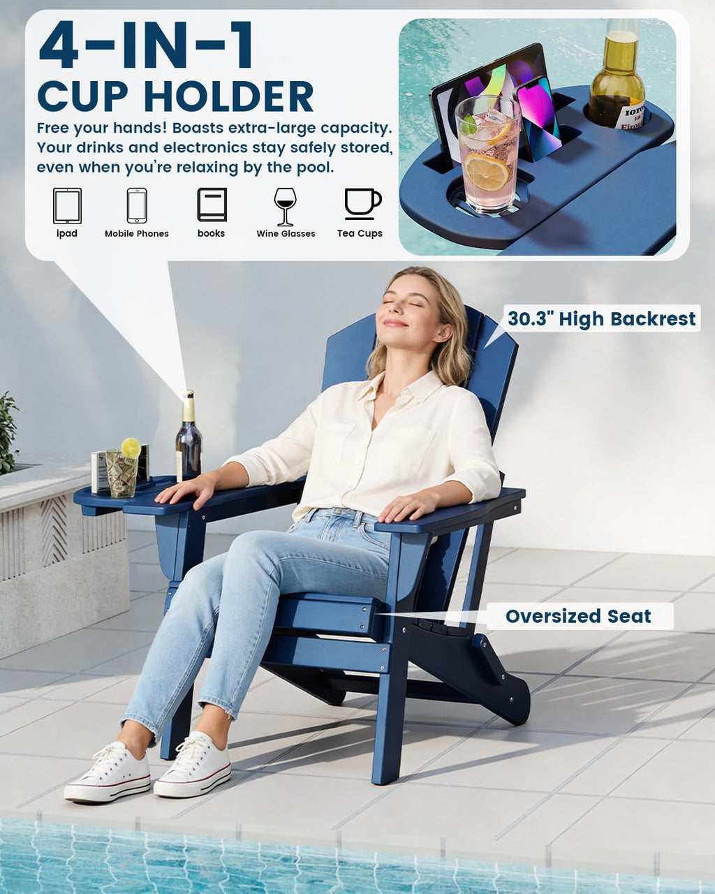 Folding Adirondack Chair Set of 8 with Cup Holder F751625
