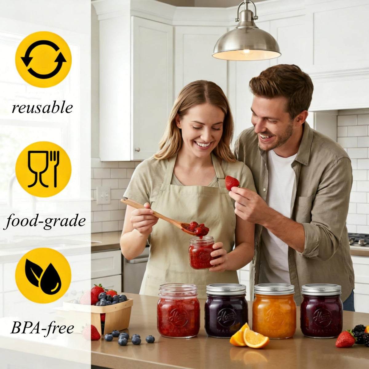 12 Pack 16Oz Wide Mouth Glass Mason Jars with Airtight Lids R200800