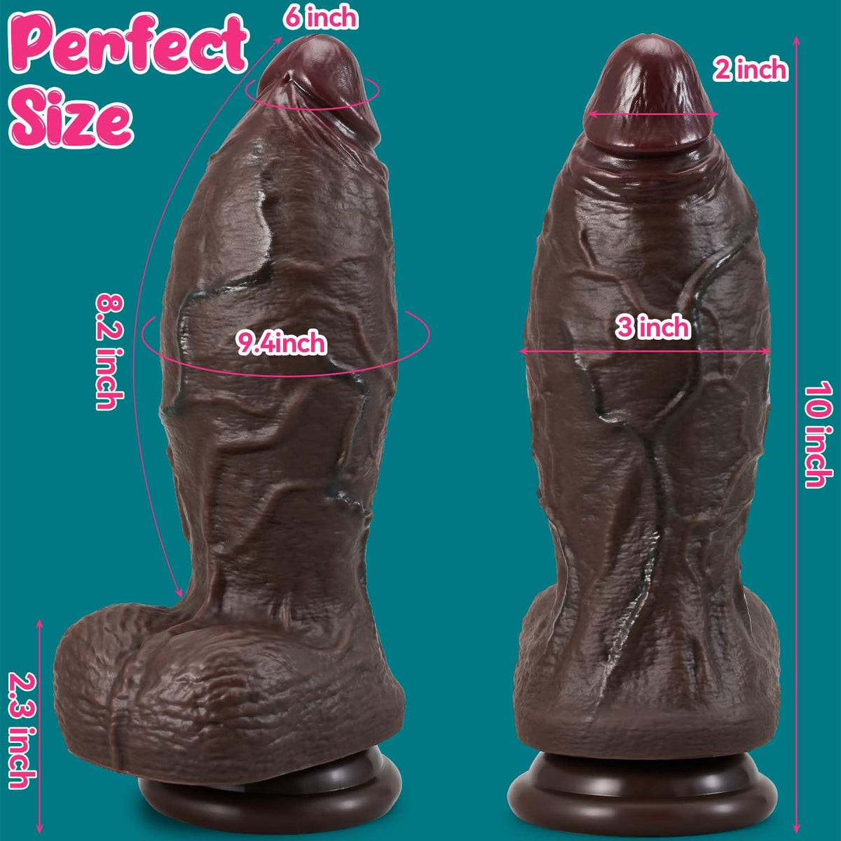 9.4 Inch Girth Black Curved Dual Density Dildo with Suction Cup V87354