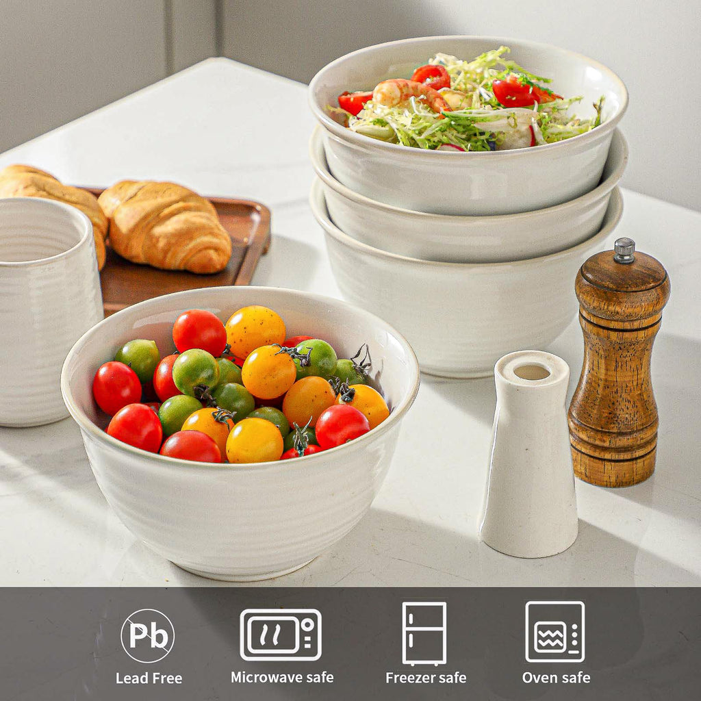 40 Ounce Deep Ceramic Soup Bowls, Microwave Safe & Dishwasher Safe, Creamy White W560