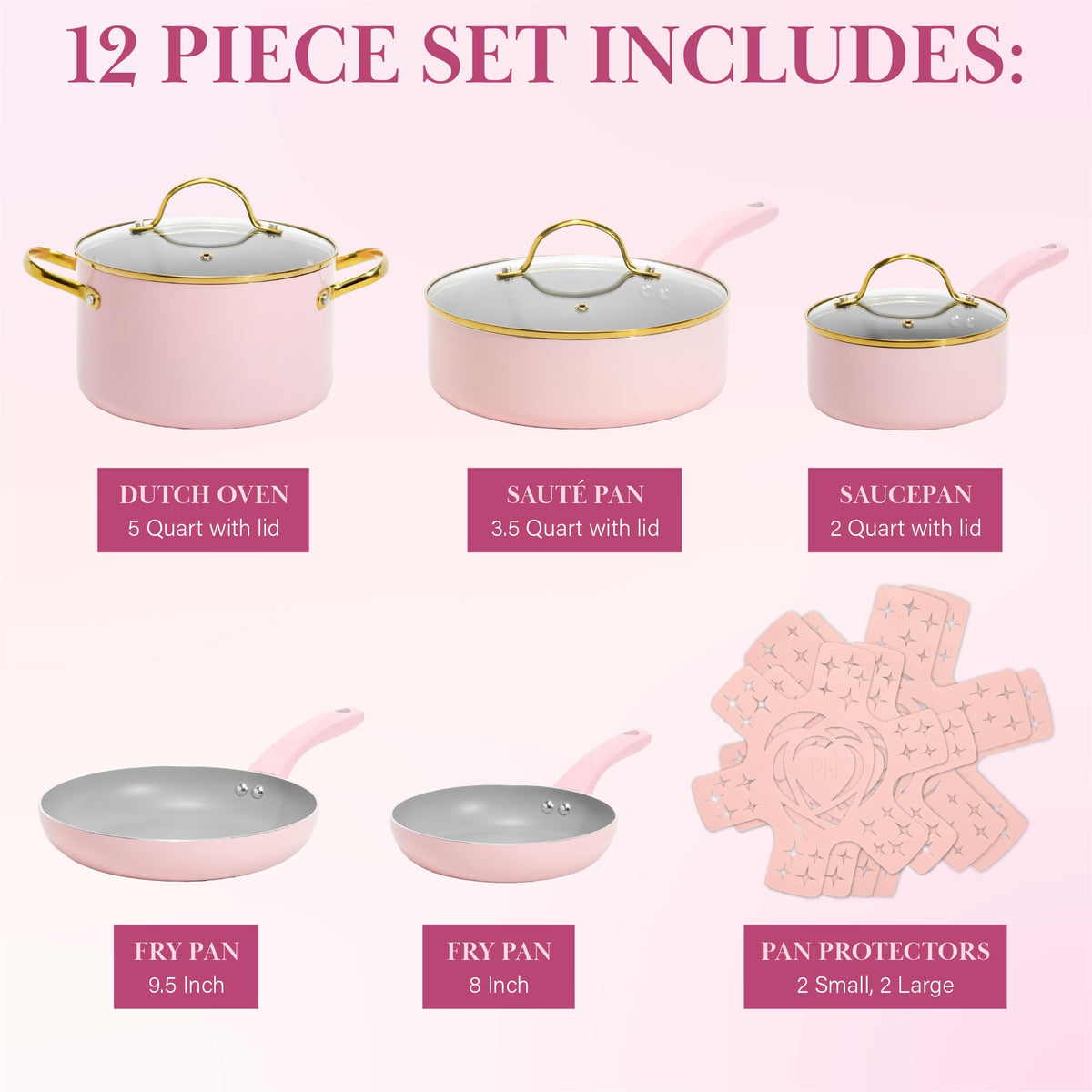12 Piece Pink Nonstick Cookware Set F84090