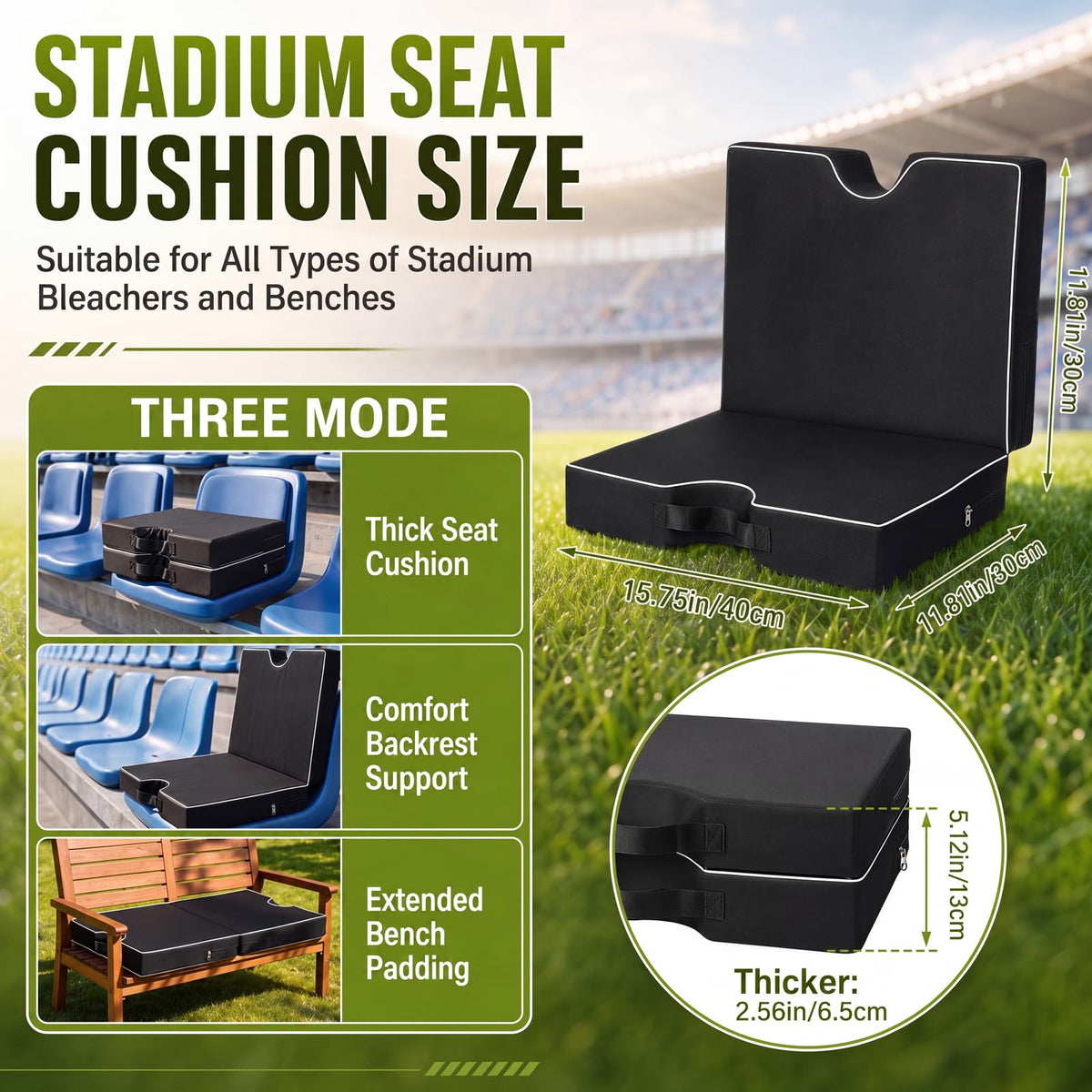 3 Pcs Portable Bleacher Chair Cushions with Handle W991743