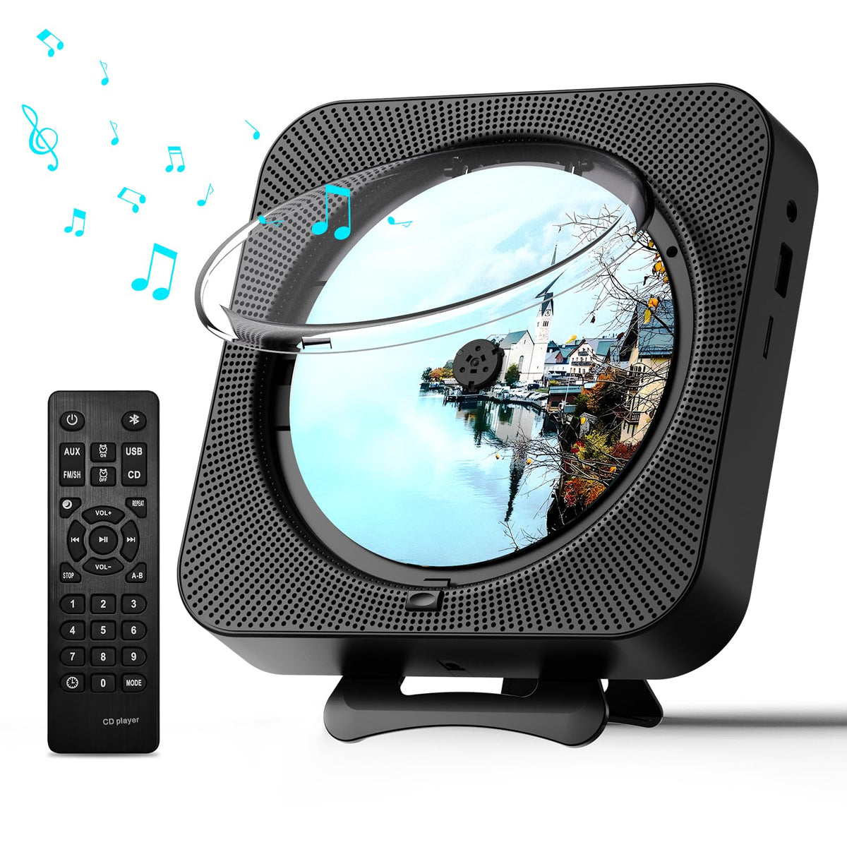 Portable CD Player with Bluetooth, Dual Speakers, LED Display, FM Radio, Black U719
