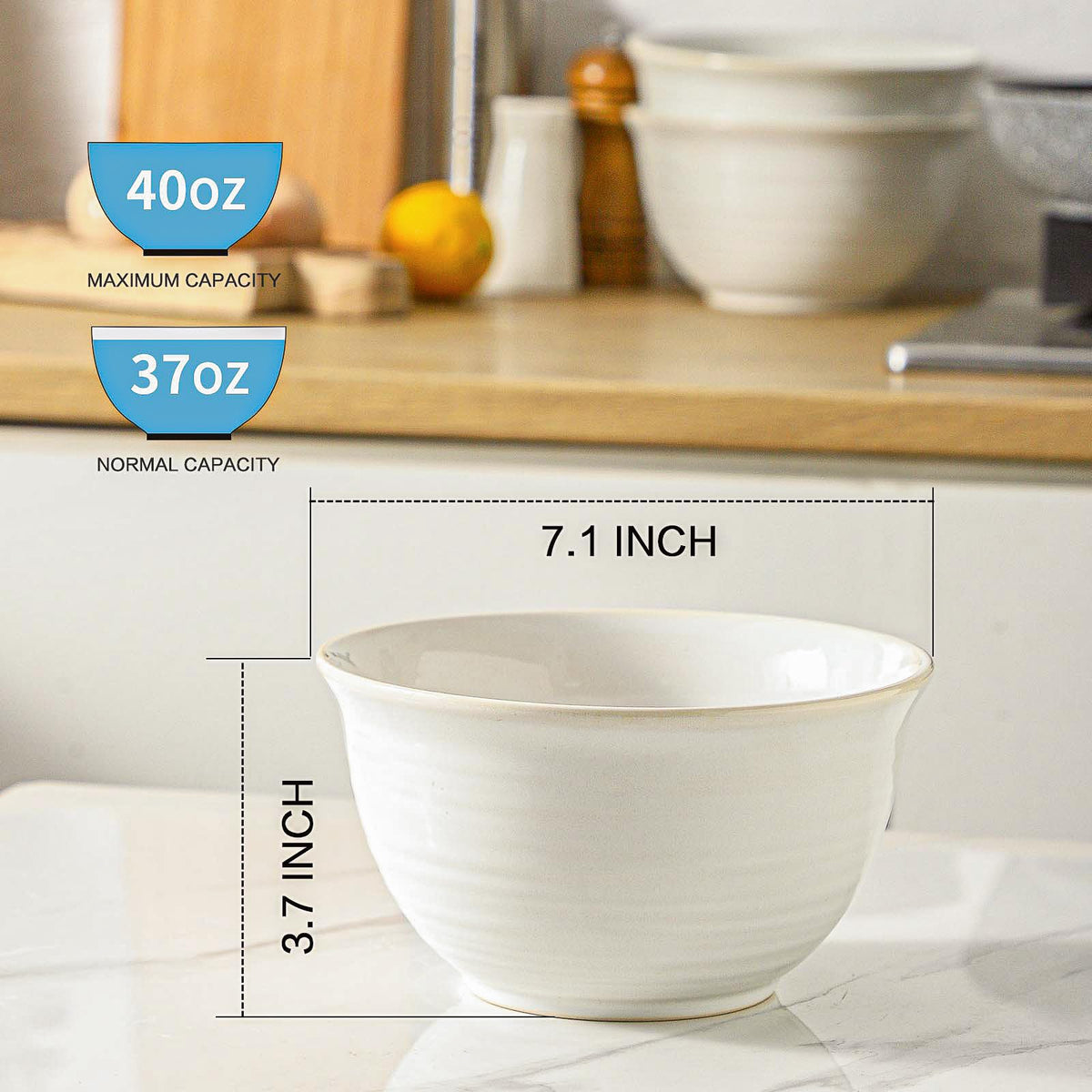 40 Ounce Deep Ceramic Soup Bowls, Microwave Safe & Dishwasher Safe, Creamy White W560
