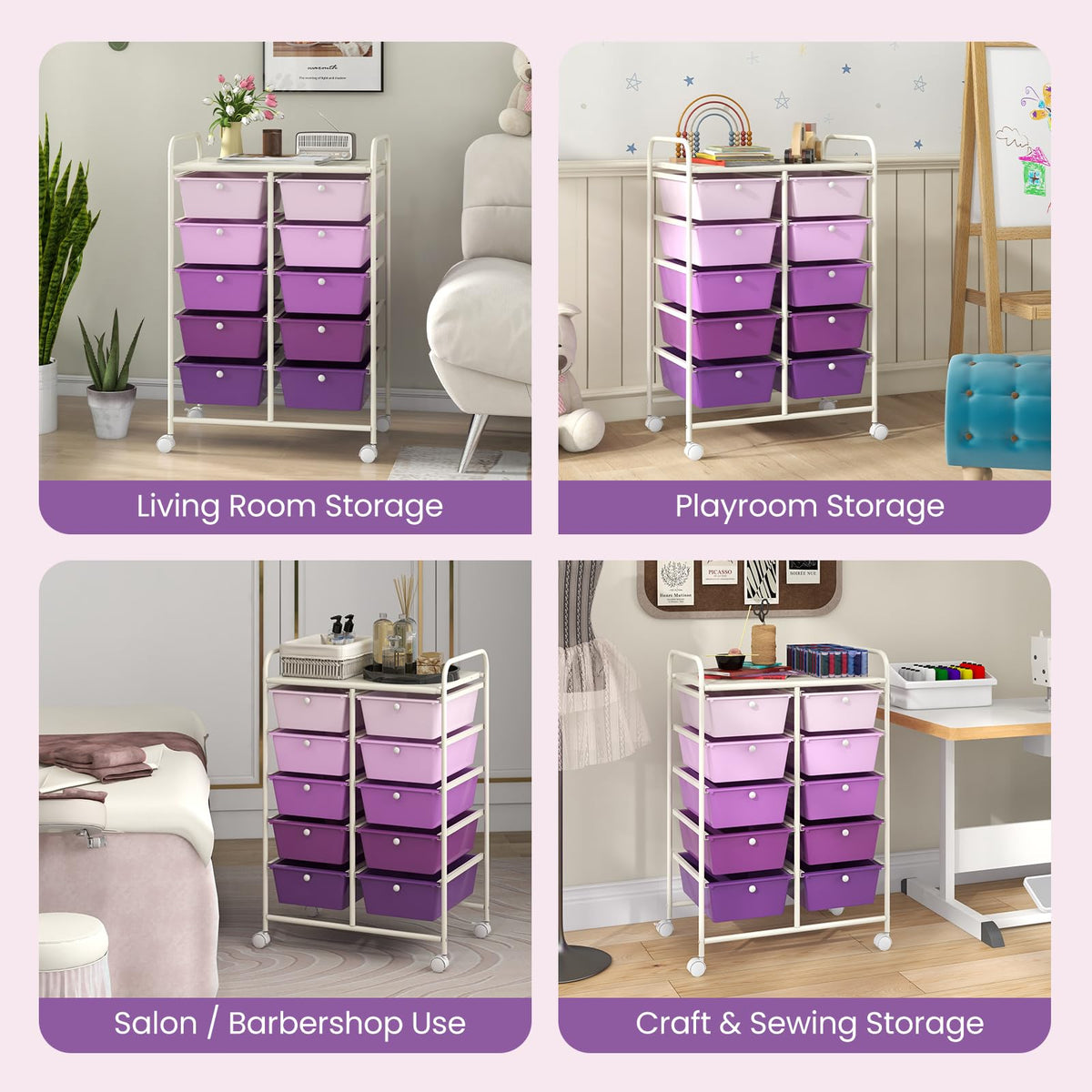 10 Drawer Rolling Storage Cart with Metal Frame K569