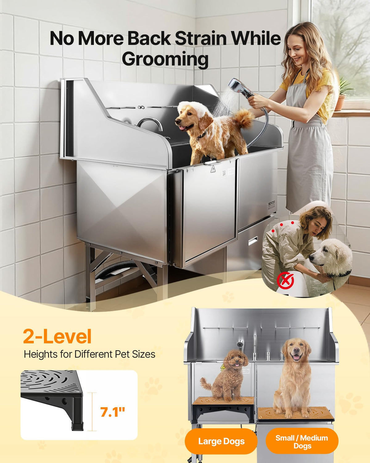 50 Inch 304 Stainless Steel Dog Bath Tub with Ramp X769665
