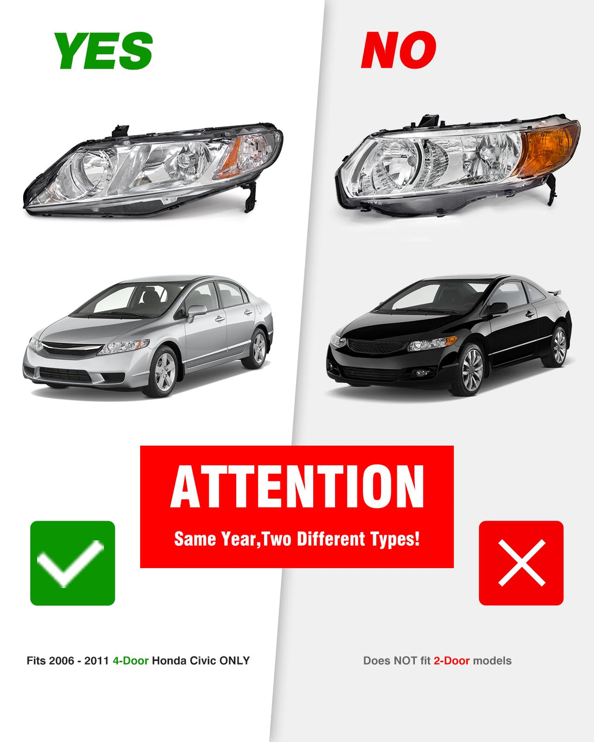 2006-2011 Honda Civic Halogen Headlight U877707
