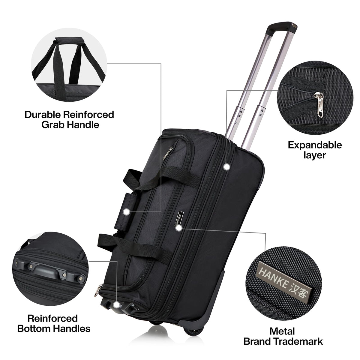 Expandable Carry On Luggage with Wheels Foldable Duffle Bag C1807
