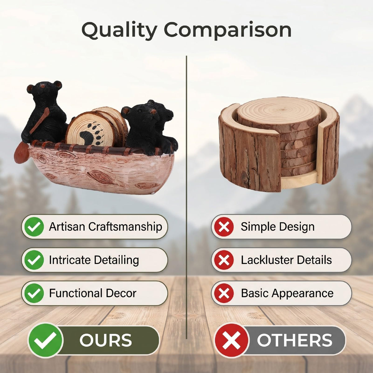 Black Bear Coaster Set with Canoe Holder N589855