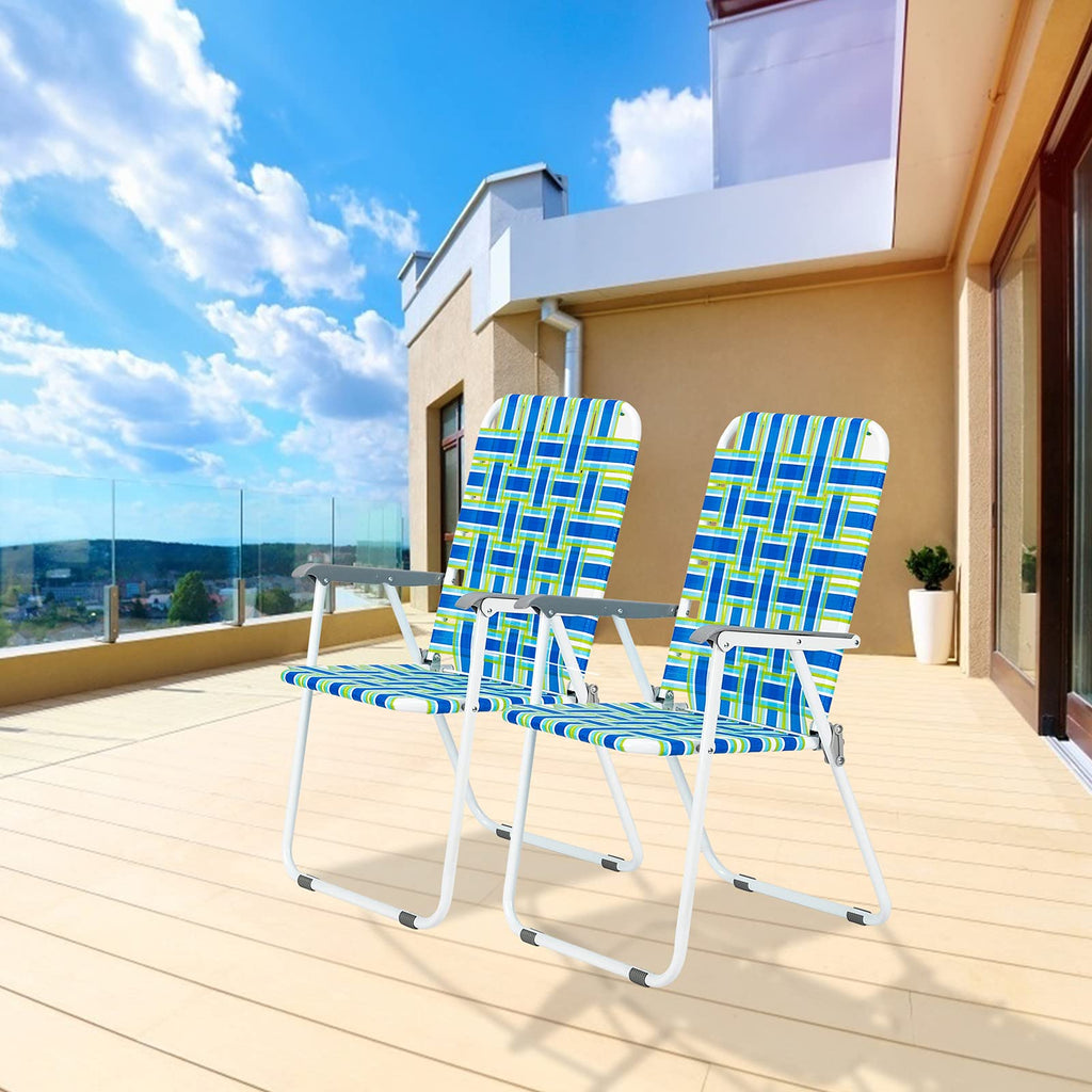Blue Strip Set of 2 Folding Beach Chairs I2409