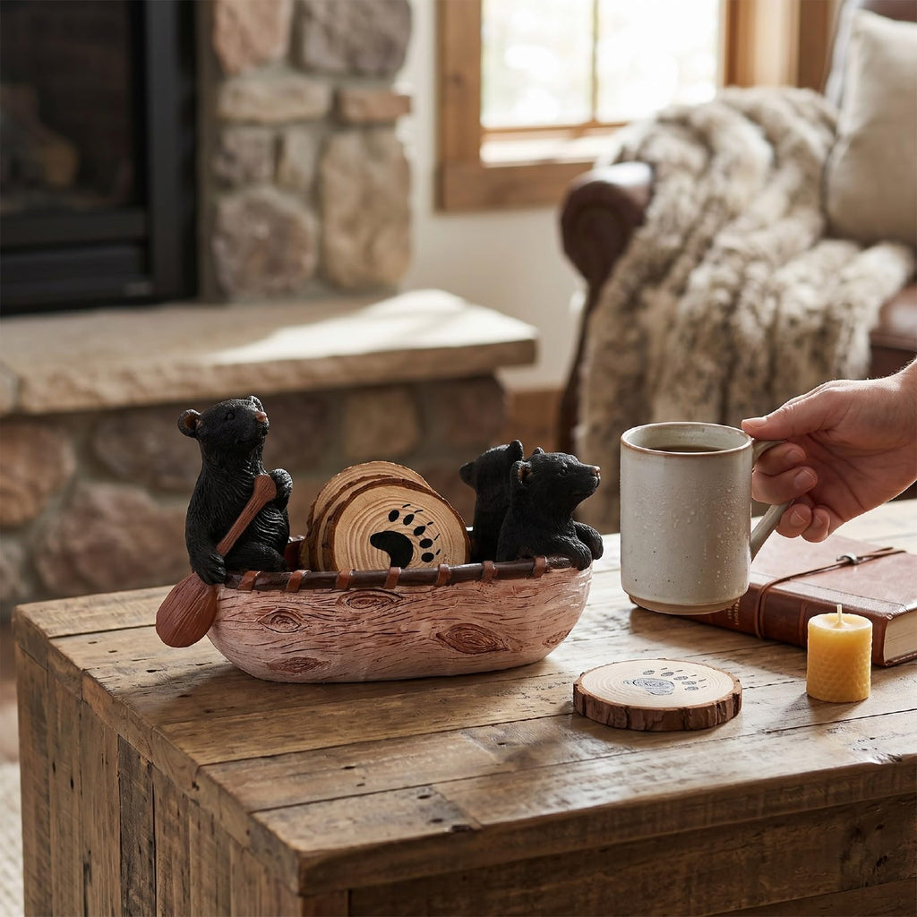 Black Bear Coaster Set with Canoe Holder N589855