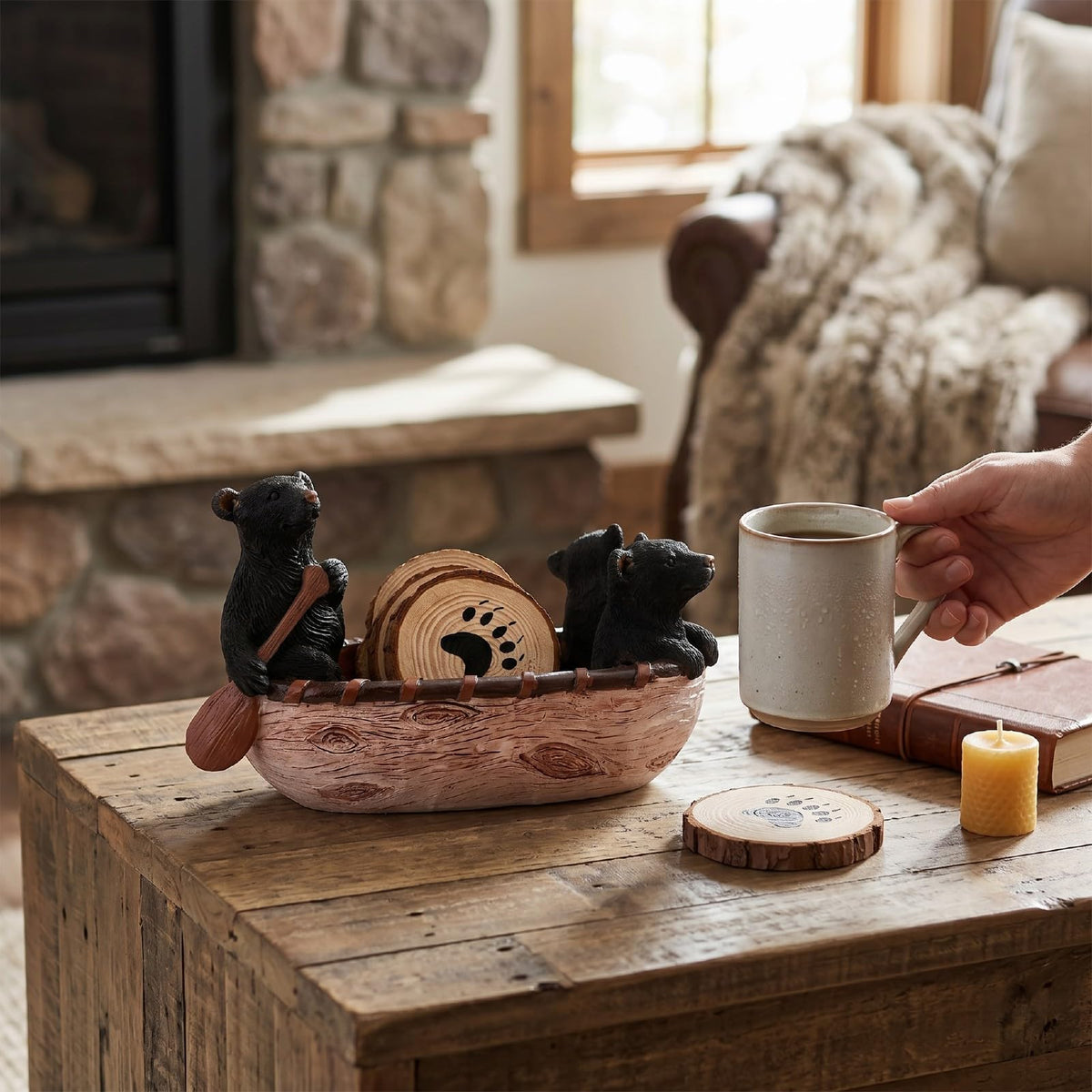 Black Bear Coaster Set with Canoe Holder N589855