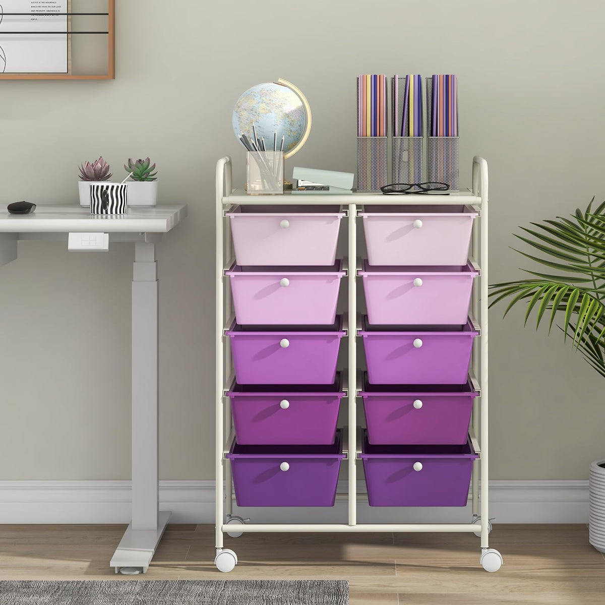 10 Drawer Rolling Storage Cart with Metal Frame K569