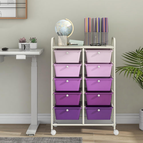 10 Drawer Rolling Storage Cart with Metal Frame K569