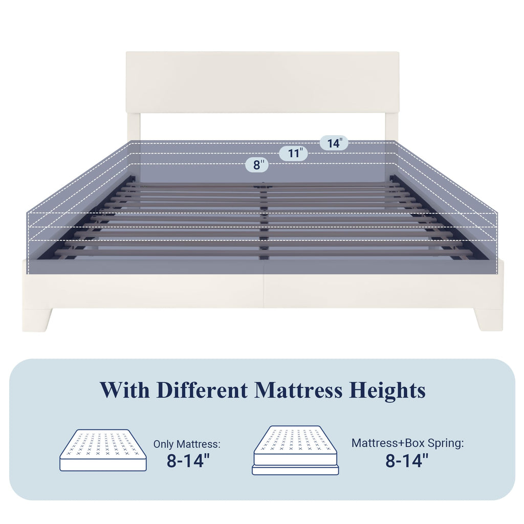 Queen Size Upholstered Bed Frame with Adjustable Headboard H616372