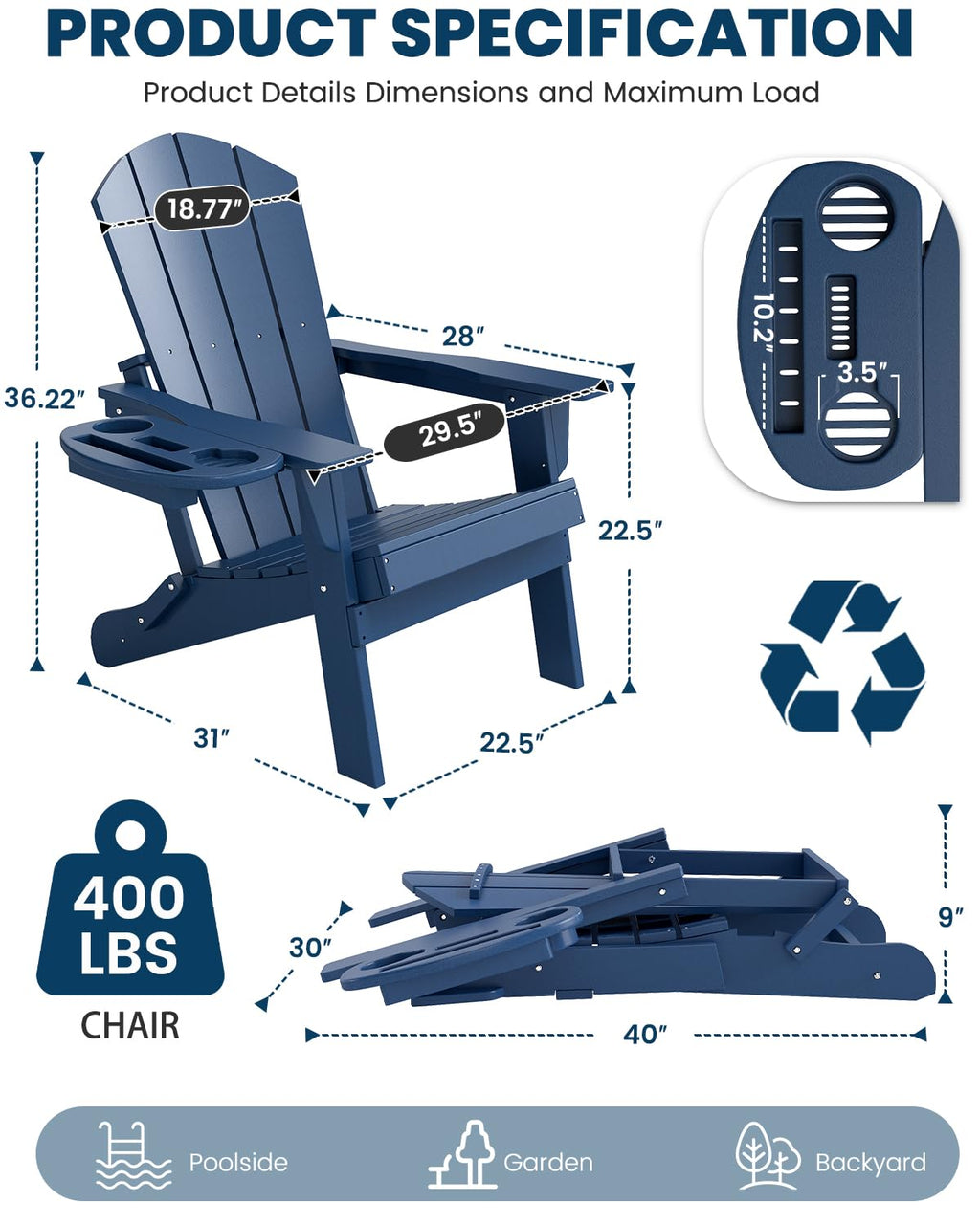 Folding Adirondack Chair Set of 8 with Cup Holder F751625