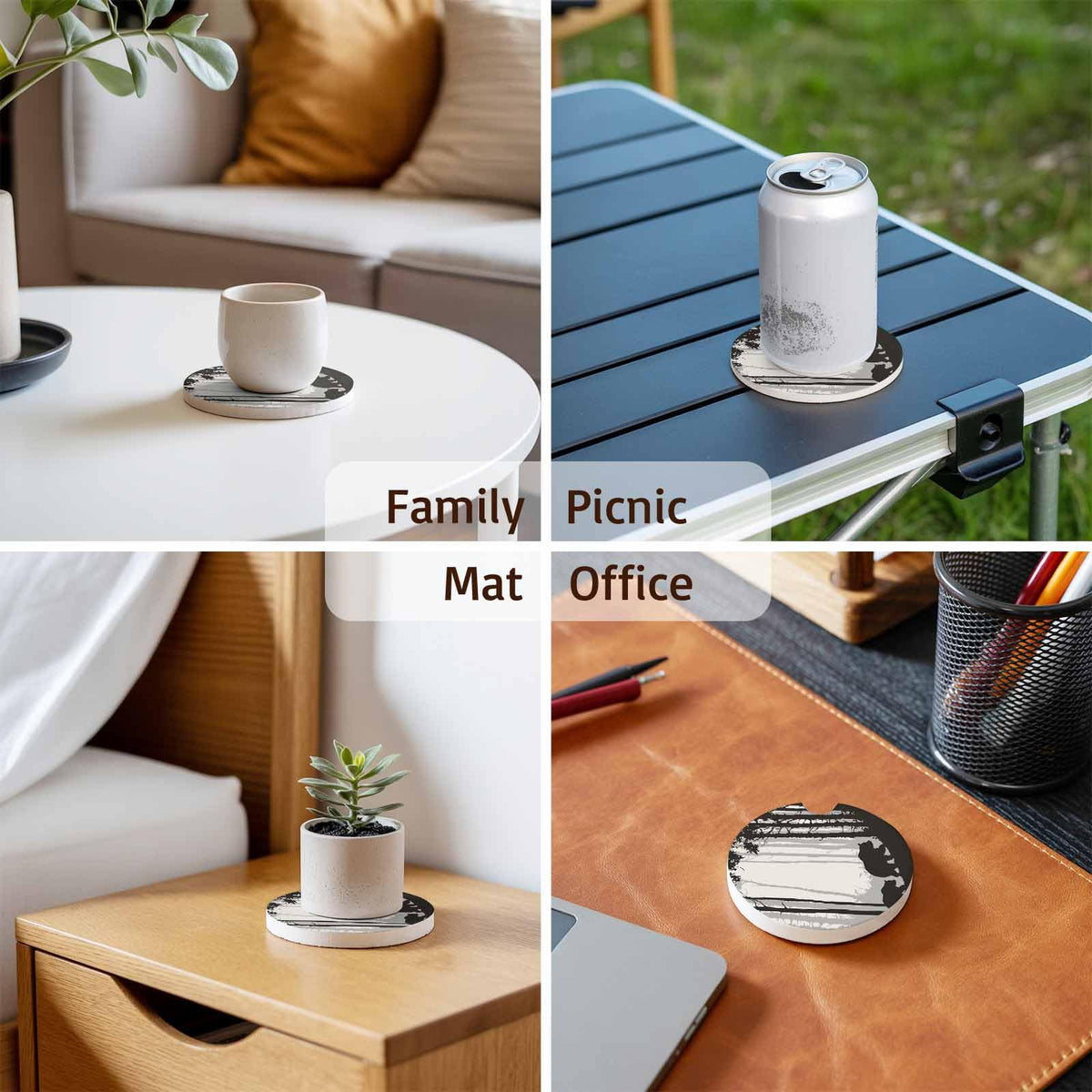Black Ceramic Stone Car Coasters Set of 2 O48692