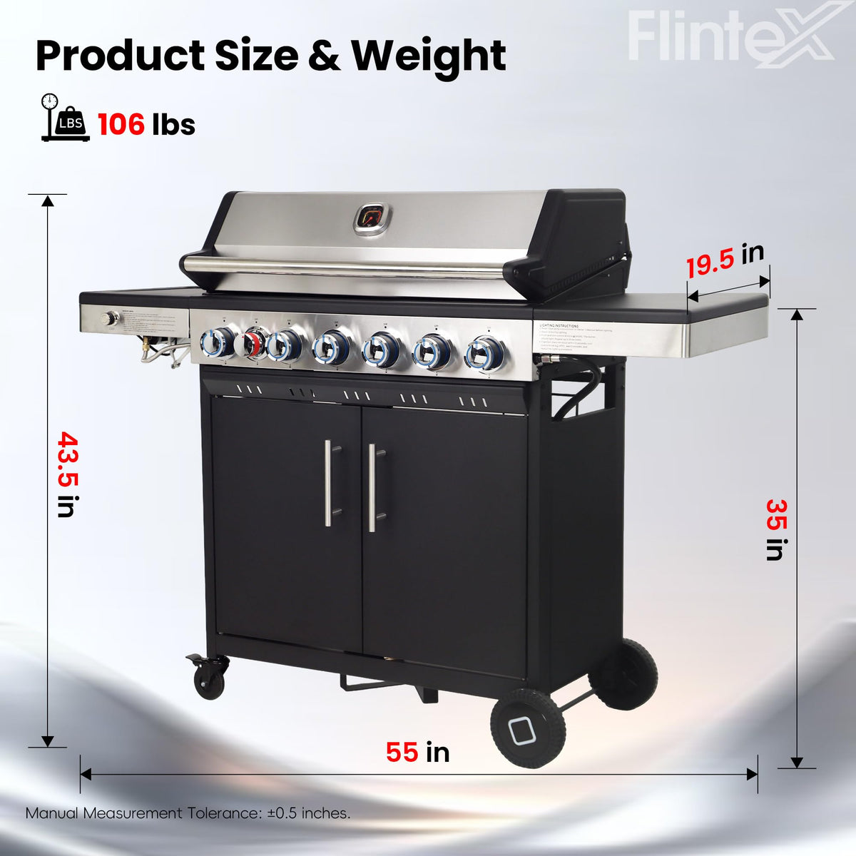 6-Burner Propane Gas Grill with Cast Iron Grates & Griddle, 54,600 BTU, Black Z25213