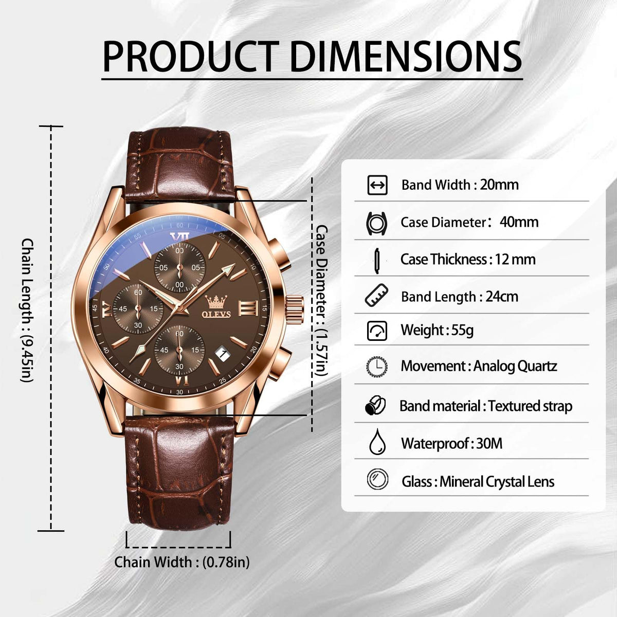 Mens Leather Quartz Brown Wrist Watch B45720