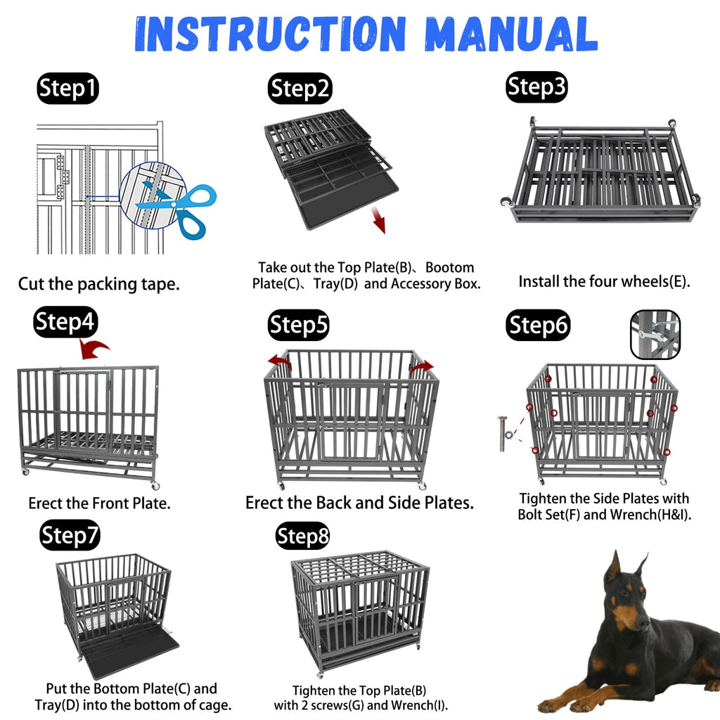 37" Heavy Duty Metal Dog Crate with Removable Tray C2941