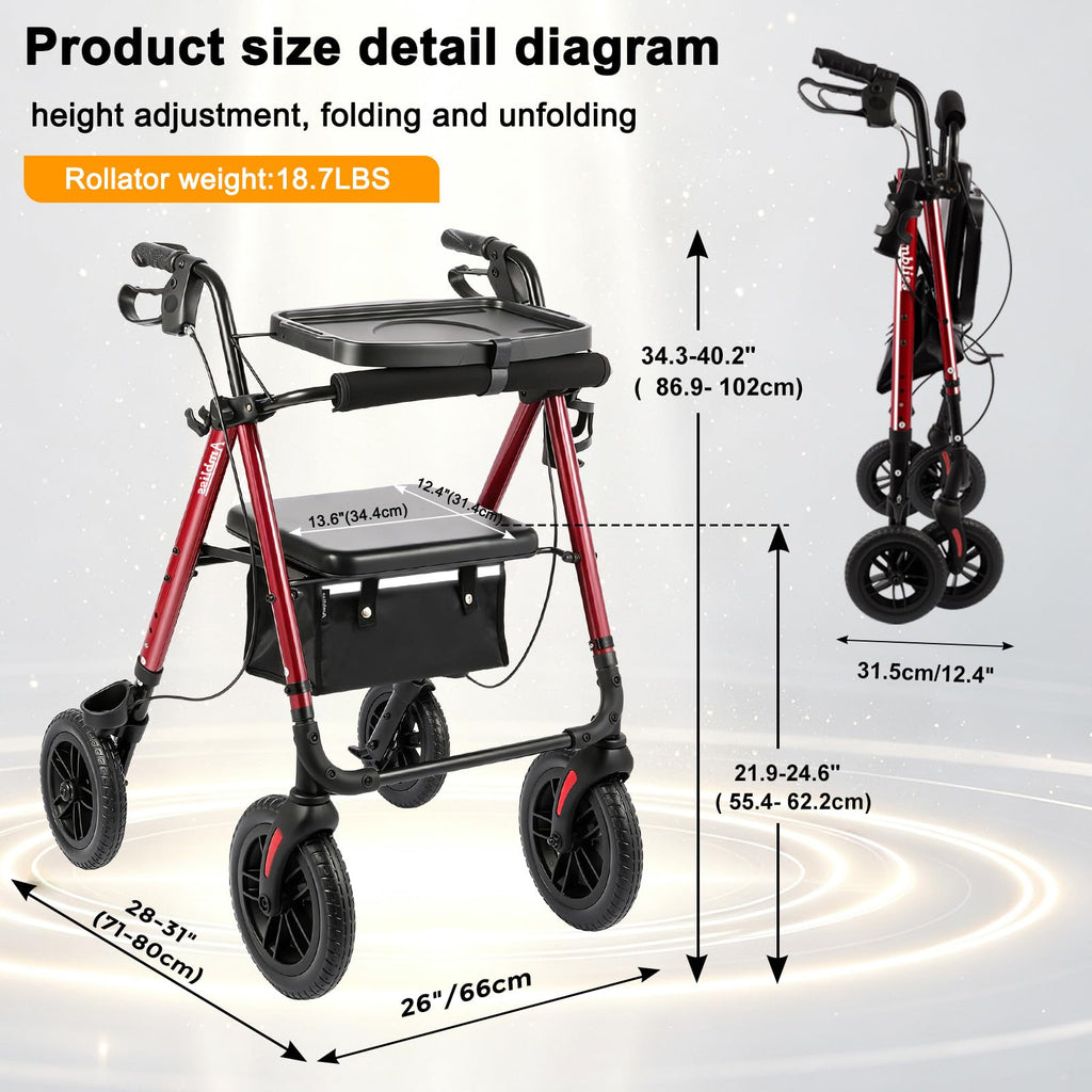 Foldable Rollator Walker with Seat & Tray K716