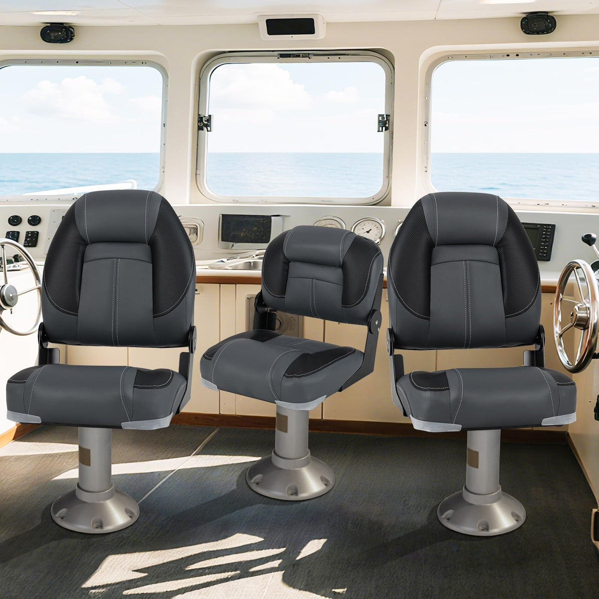 3-Pack Folding Boat Seats with 28D Sponge Padding W78184