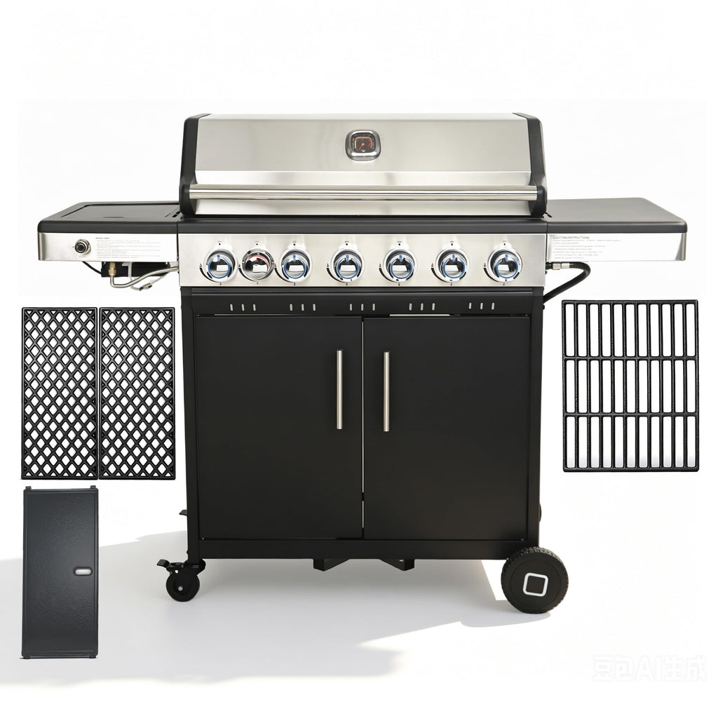 6-Burner Propane Gas Grill with Cast Iron Grates & Griddle, 54,600 BTU, Black Z25213