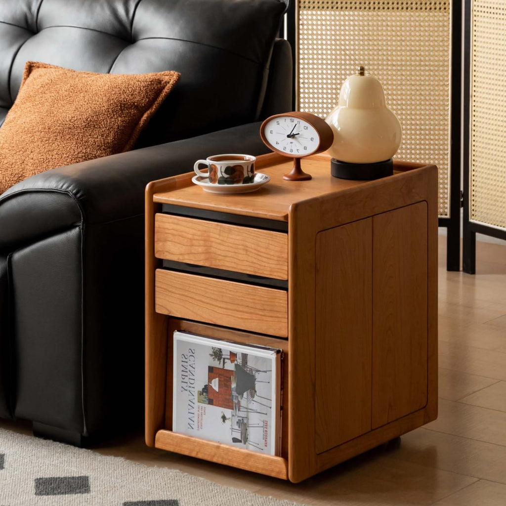 Solid Cherry Wood Side Table with Wheels E828271