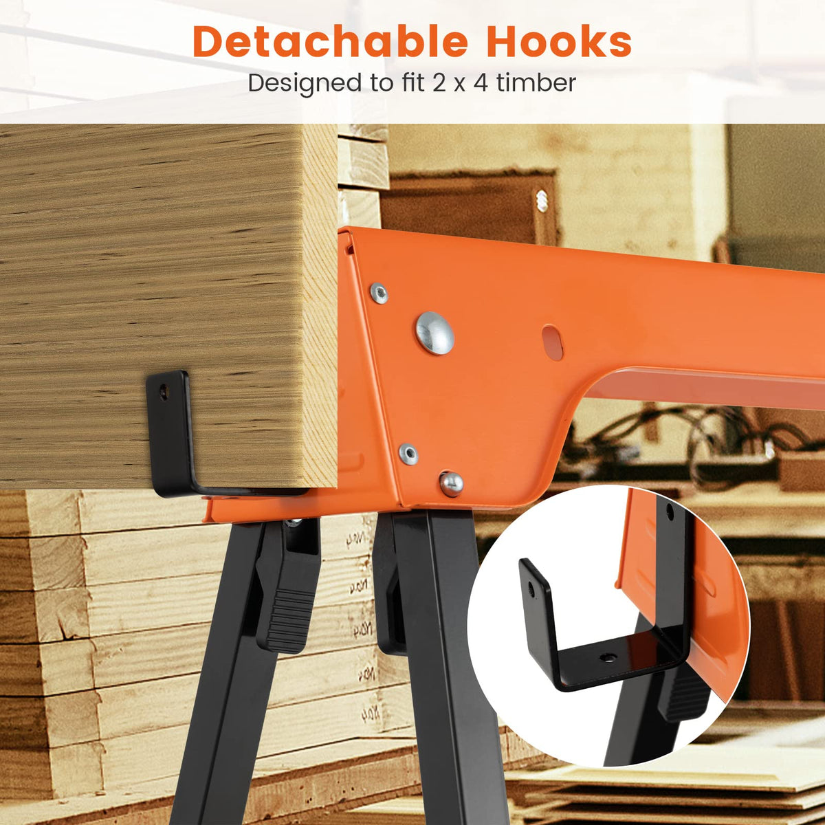 Folding Saw Horses 2 Pack 2644 LBS Capacity with Hooks F5096