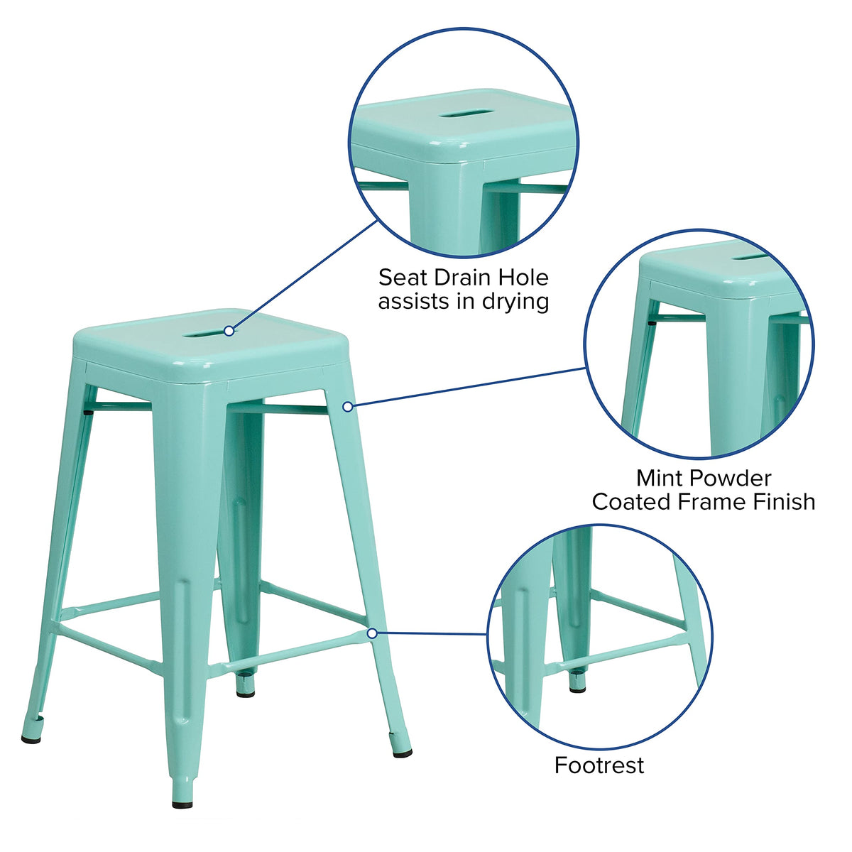 Mint Green Indoor-Outdoor Counter Height Stool D73741