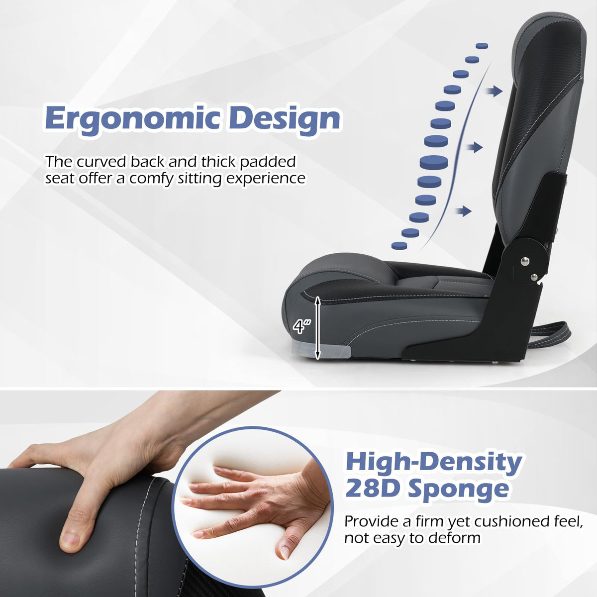 3-Pack Folding Boat Seats with 28D Sponge Padding W78184