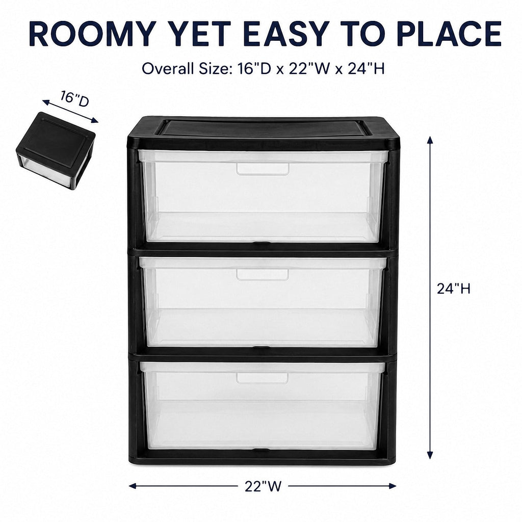 Black 3 Drawer Plastic Storage Tower K61155