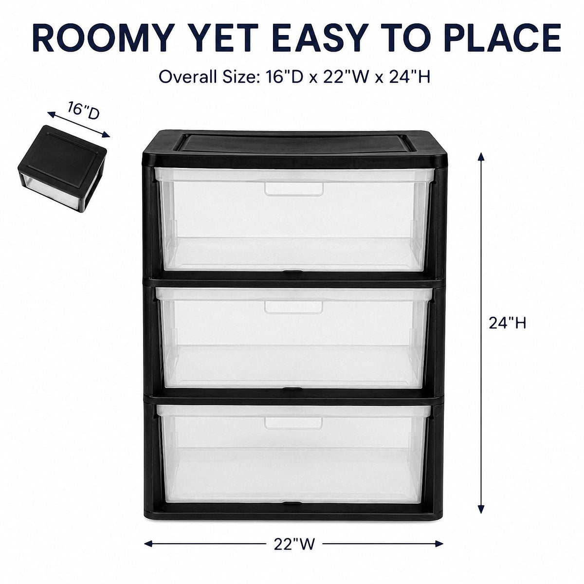 Black 3 Drawer Plastic Storage Tower K61155